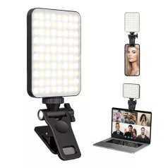   BOOYIIN® Hordozható LED szelfi világítás, mobiltelefonhoz/laptophoz, 360°-ban forgatható, állítható fényerő és színhőmérséklet, fekete