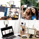 BOOYIIN® Hordozható LED szelfi világítás, mobiltelefonhoz/laptophoz, 360°-ban forgatható, állítható fényerő és színhőmérséklet, fekete