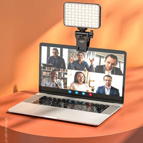 BOOYIIN® Hordozható LED szelfi világítás, mobiltelefonhoz/laptophoz, 360°-ban forgatható, állítható fényerő és színhőmérséklet, fekete