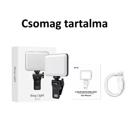 BOOYIIN® Hordozható LED szelfi világítás, mobiltelefonhoz/laptophoz, 360°-ban forgatható, állítható fényerő és színhőmérséklet, fekete
