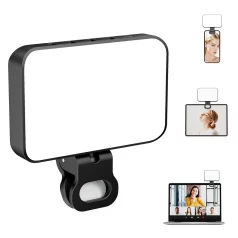   BOOYIIN® Hordozható LED szelfi világítás, mobiltelefon/laptophoz, 360°-ban forgatható, fényképezéshez/videókhoz/sminkhez, állítható fényerő és színhőmérséklet, fekete