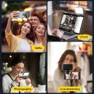 BOOYIIN® Hordozható LED szelfi világítás, mobiltelefon/laptophoz, 360°-ban forgatható, fényképezéshez/videókhoz/sminkhez, állítható fényerő és színhőmérséklet, fekete