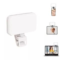  BOOYIIN® Hordozható LED szelfi világítás, mobiltelefonhoz/laptophoz, 360°-ban forgatható, fényképezéshez/videókhoz/sminkhez, állítható fényerő és színhőmérséklet, fehér