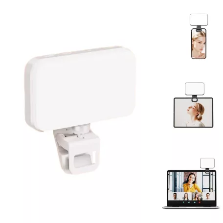BOOYIIN® Hordozható LED szelfi világítás, mobiltelefonhoz/laptophoz, 360°-ban forgatható, fényképezéshez/videókhoz/sminkhez, állítható fényerő és színhőmérséklet, fehér