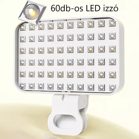 BOOYIIN® Hordozható LED szelfi világítás, mobiltelefonhoz/laptophoz, 360°-ban forgatható, fényképezéshez/videókhoz/sminkhez, állítható fényerő és színhőmérséklet, fehér