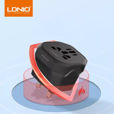 LDNIO® Univerzális utazó adapter, konnektor átalakító, EU-s aljzatba, EU/UK+AU+USA+CN csatlakozó, fekete