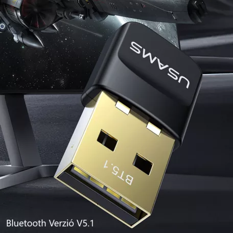 Usams® Bluetooth adapter, USB -> Bluetooth5.1, Bluetooth vevő, Plug&Play, kompatibilis Windows/Linux, fekete