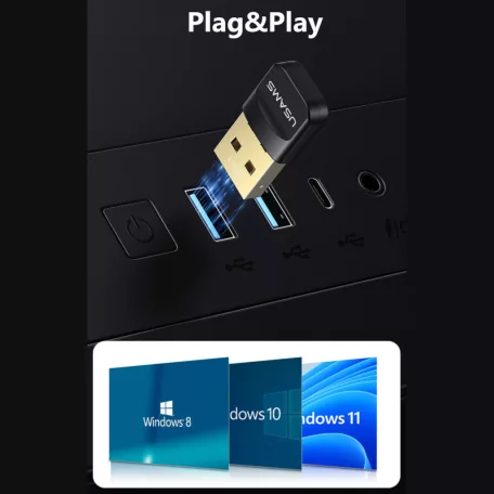 Usams® Bluetooth adapter, USB -> Bluetooth5.1, Bluetooth vevő, Plug&Play, kompatibilis Windows/Linux, fekete