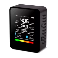   Multifunkciós formaldehid mérőkészülék, 5az1-ben, Szén-dioxid-detektor, CO2, hőmérséklet, páratartalom monitor, fekete