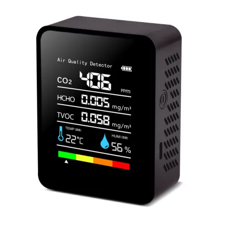 Multifunkciós formaldehid mérőkészülék, 5az1-ben, Szén-dioxid-detektor, CO2, hőmérséklet, páratartalom monitor, fekete