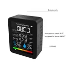 Multifunkciós formaldehid mérőkészülék, 5az1-ben, Szén-dioxid-detektor, CO2, hőmérséklet, páratartalom monitor, fekete