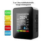 Multifunkciós formaldehid mérőkészülék, 5az1-ben, Szén-dioxid-detektor, CO2, hőmérséklet, páratartalom monitor, fekete