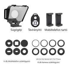   Suban® hordozható súgógép, olvasóeszköz DSLR / okostelefonokhoz, szűkítőgyűrűvel, 2db vakupapucs foglalat + 1/4" rögzítő csavarmenet, élő közvetítéshez vagy interjúhoz, fekete