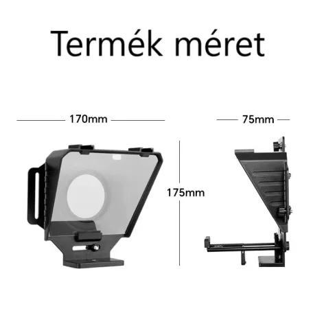 Suban® hordozható súgógép, olvasóeszköz DSLR / okostelefonokhoz, szűkítőgyűrűvel, 2db vakupapucs foglalat + 1/4" rögzítő csavarmenet, élő közvetítéshez vagy interjúhoz, fekete
