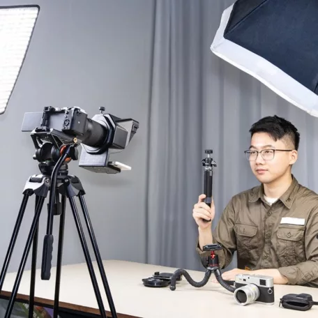 Suban® hordozható súgógép, olvasóeszköz DSLR / okostelefonokhoz, szűkítőgyűrűvel, 2db vakupapucs foglalat + 1/4" rögzítő csavarmenet, élő közvetítéshez vagy interjúhoz, fekete