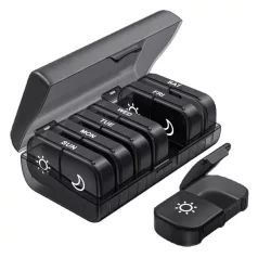   Darrow® hordozható gyógyszeradagoló doboz, utazó gyógyszertartó, 7 napos, 14 rekeszes, ABS műanyag, fekete