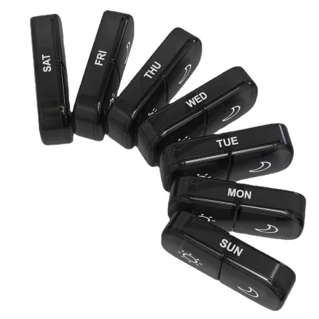 Darrow® hordozható gyógyszeradagoló doboz, utazó gyógyszertartó, 7 napos, 14 rekeszes, ABS műanyag, fekete