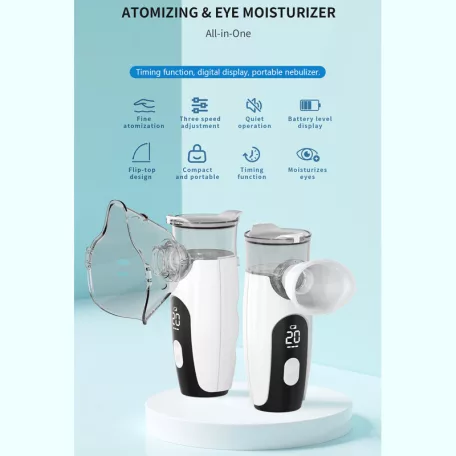 Ultrahangos inhalátor, csendes technológia, állítható porlasztó, szemnedvesítő készülék, gyerekeknek és felnőtteknek, fehér/fekete