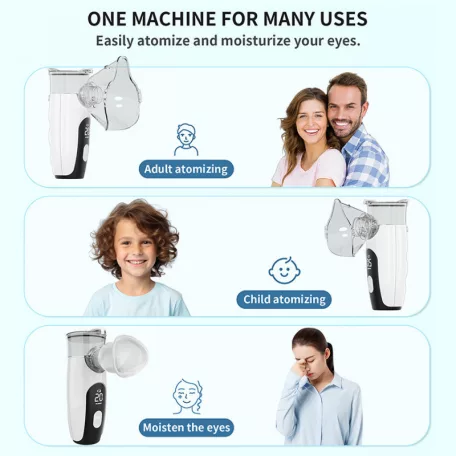 Ultrahangos inhalátor, csendes technológia, állítható porlasztó, szemnedvesítő készülék, gyerekeknek és felnőtteknek, fehér/fekete