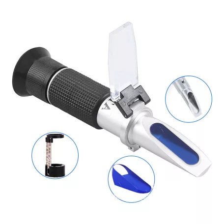 Multifunkciós optikai fagyállómérő, 4 az 1-ben Refraktométer: AdBlue, fagyálló, akkumulátorsav, szélvédőmosó mérése, ezüst/fekete