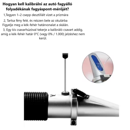 Multifunkciós optikai fagyállómérő, 4 az 1-ben Refraktométer: AdBlue, fagyálló, akkumulátorsav, szélvédőmosó mérése, ezüst/fekete