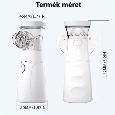 Hordozható ultrahangos inhalátor, mikrohálós porlasztó, csendes technológia, tölthető akkuval, gyerekeknek és felnőtteknek, fehér