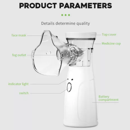 Hordozható ultrahangos inhalátor, mikrohálós porlasztó, csendes technológia, tölthető akkuval, gyerekeknek és felnőtteknek, fehér