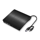 Hordozható külső CD/DVD író, USB/USB-C kettős interfész, DVD-8x/CD-24x írási sebesség, USB 3.0, Plug&Play, fekete 