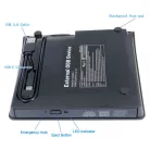 Hordozható külső CD/DVD író, USB/USB-C kettős interfész, DVD-8x/CD-24x írási sebesség, USB 3.0, Plug&Play, fekete 