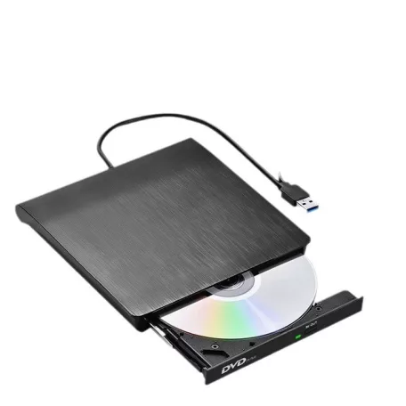 Hordozható külső CD/DVD író, USB/USB-C kettős interfész, DVD-8x/CD-24x írási sebesség, USB 3.0, Plug&Play, fekete 