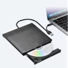 Hordozható külső CD/DVD író, USB/USB-C kettős interfész, DVD-8x/CD-24x írási sebesség, USB 3.0, Plug&Play, fekete 