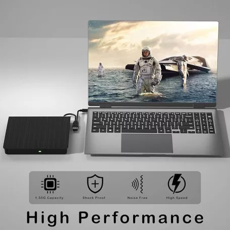 Hordozható külső CD/DVD író, USB/USB-C kettős interfész, DVD-8x/CD-24x írási sebesség, USB 3.0, Plug&Play, fekete 