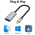 Type-C -> HDMI (anya) multimédiás adapter, USB 3.0, Ultra HD, 4K/60Hz, Plug&Play, ezüst/fekete