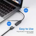 Type-C -> HDMI (anya) multimédiás adapter, USB 3.0, Ultra HD, 4K/60Hz, Plug&Play, ezüst/fekete