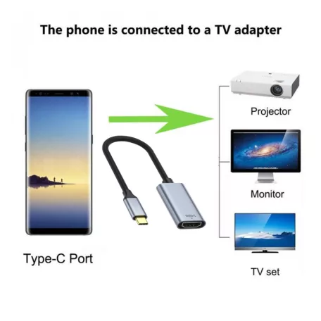 Type-C -> HDMI (anya) multimédiás adapter, USB 3.0, Ultra HD, 4K/60Hz, Plug&Play, ezüst/fekete