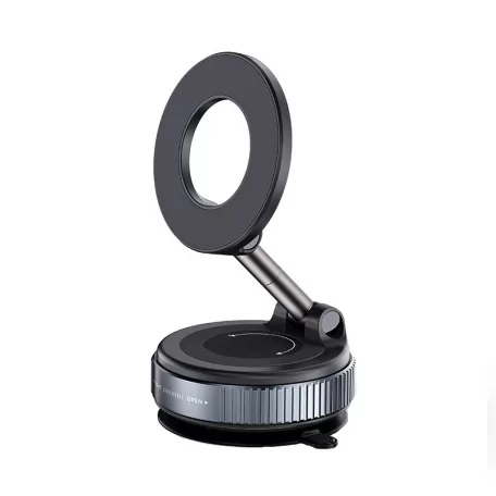 Enja® univerzális mobiltelefontartó, MagSafe kompatibilis,szélvédőre és műszerfalra alkalmas, vákuumos tapadókoronggal, 360°-ban forgatható, fekete