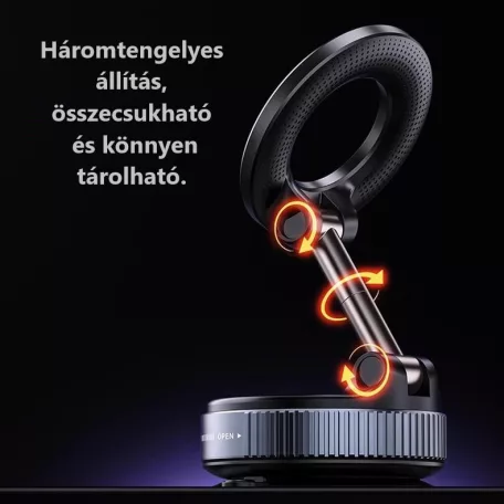 Enja® univerzális mobiltelefontartó, MagSafe kompatibilis,szélvédőre és műszerfalra alkalmas, vákuumos tapadókoronggal, 360°-ban forgatható, fekete
