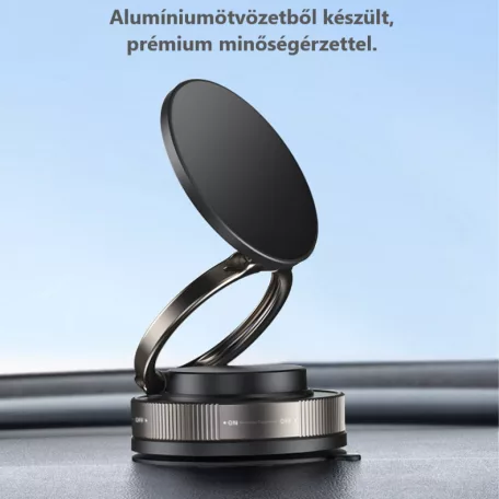 Enja® Mágneses mobiltelefontartó, univerzális vákuumos tapadókoronggal, MagSafe kompatibilis, szélvédőre és műszerfalra alkalmas, 360°-ban forgatható, fekete