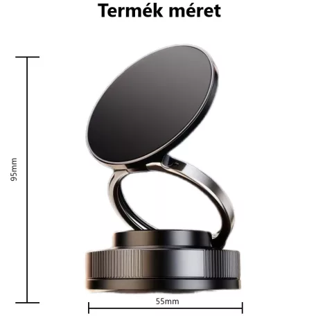 Enja® Mágneses mobiltelefontartó, univerzális vákuumos tapadókoronggal, MagSafe kompatibilis, szélvédőre és műszerfalra alkalmas, 360°-ban forgatható, fekete
