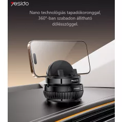   Yesido® autós mobiltelefontartó, szélvédőre és műszerfalra alkalmas, vákuumos tapadókoronggal, 360°-ban forgatható, fekete