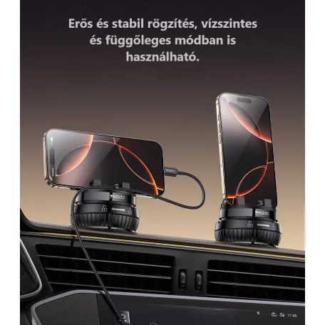 Yesido® autós mobiltelefontartó, szélvédőre és műszerfalra alkalmas, vákuumos tapadókoronggal, 360°-ban forgatható, fekete