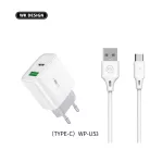 WEKOME® USB hálózati töltő adapter, 20W gyorstöltés, 1xUSB-A kimenet, 1xUSB-C kimenet, túlterhelés elleni védelem, fehér