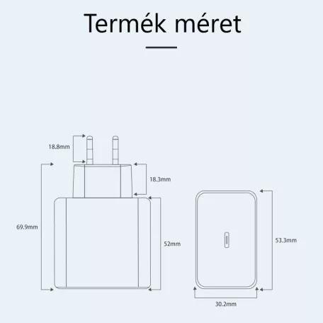 WEKOME® USB hálózati töltő adapter, 20W gyorstöltés, 1xUSB-A kimenet, 1xUSB-C kimenet, túlterhelés elleni védelem, fehér