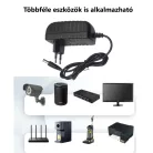 Univerzális hálózati adapter tápegység, 12V/2A kimenet, Ø5.5/2.5mm csatlakozó, fekete