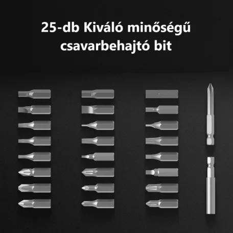 Greenworks® akkumulátoros csavarbehajtó, 25-db bitkészlettel, 3 fokozatos, 4V , 2000mAh Li-Ion akku, szürke