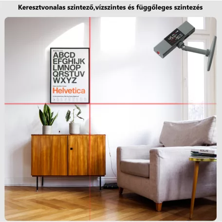 DUKA® multifunkciós lézeres szintező, szögmérő, vízszintmérő, keresztvonalas,  pontosság, ±0.5°, tripod állvánnyal, szürke