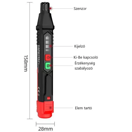 Hubo® gázszivárgás detektor, gázszivárgás érzékelő toll, riasztó funkcióval, LED kijelző, fekete/piros
