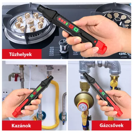 Hubo® gázszivárgás detektor, gázszivárgás érzékelő toll, riasztó funkcióval, LED kijelző, fekete/piros