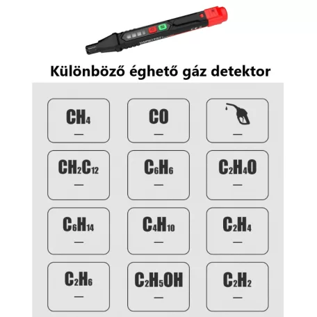 Hubo® gázszivárgás detektor, gázszivárgás érzékelő toll, riasztó funkcióval, LED kijelző, fekete/piros