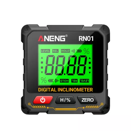 ANENG® multifunciós szögmérő, digitális dőlésmérő és vízszintmérő, LCD kijelző, háttérvilágítás, mágneses hátlap, fekete
